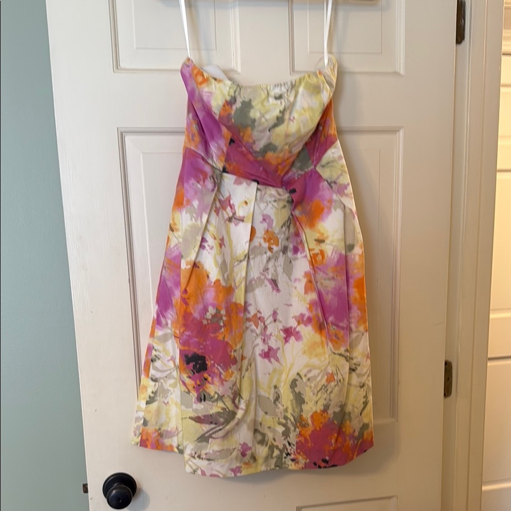 Floral Dress in Pink and Orange strapless